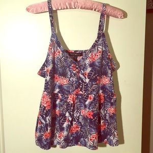 Tropical Floral Print Baby Doll Tank Top